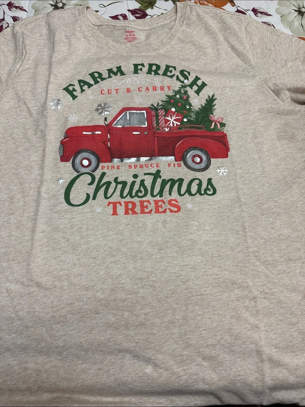wonder nation Red Truck Christmas Sweatshirt with Green Script